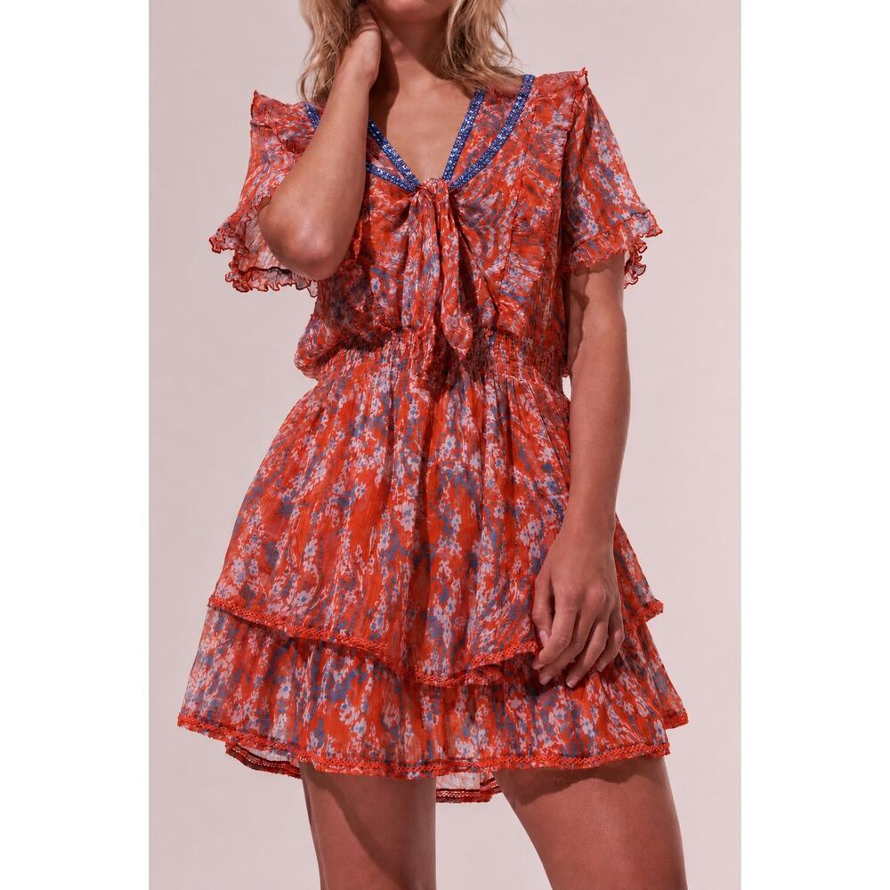 Poupette St Barth Alyson Palmery 100% Silk Crinkle Resort Boho Mini Dress NWT S